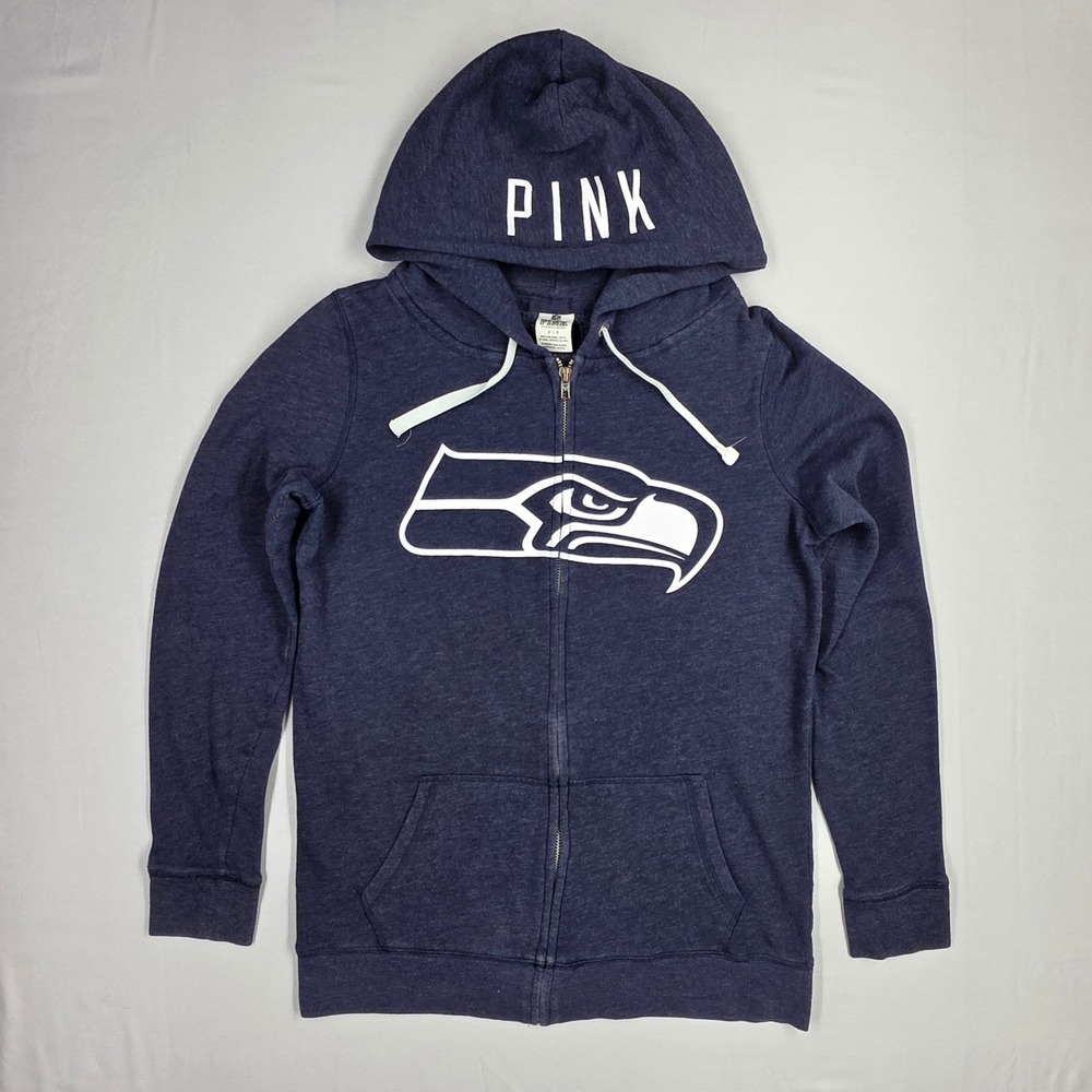 PINK Victoria's Secret NFL Seattle Seahawks Zip Up Hoodie Navy Blue Small